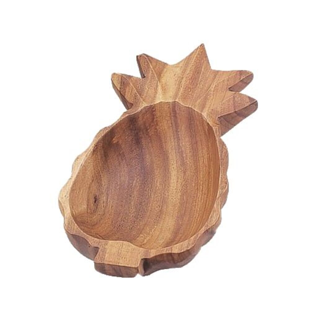 Islander Acacia Pineapple Shaped Satin Finish Wooden Dish Bowl 2" x 4.5" x 10"